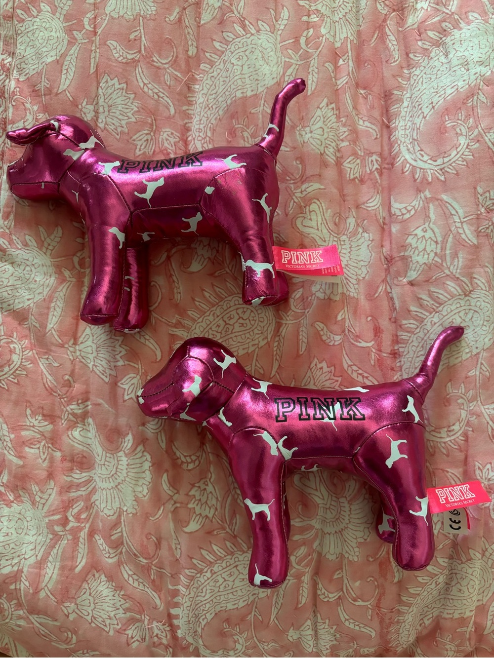 Victoria's Secret PINK Metallic Hot Pink & White Dog Plush
